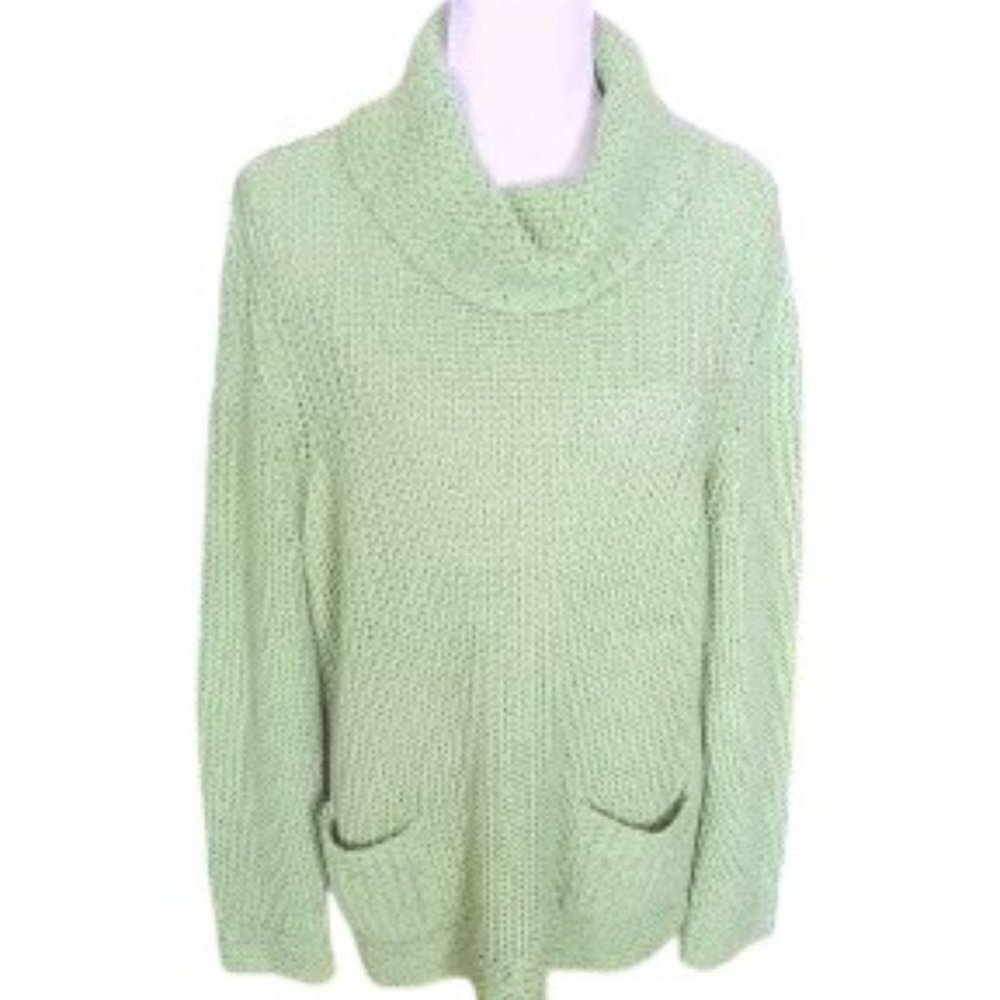 Chico's Light‎ Chartreuse Green Pullover Sweater with Cowl Neckline Size 12-14